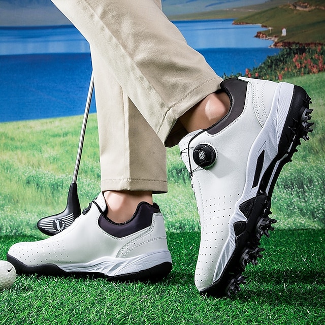  scarpe da golf bianche da uomo con sistema di allacciatura Boa, suola chiodata, tomaia traspirante per comfort e stabilità sul campo da golf