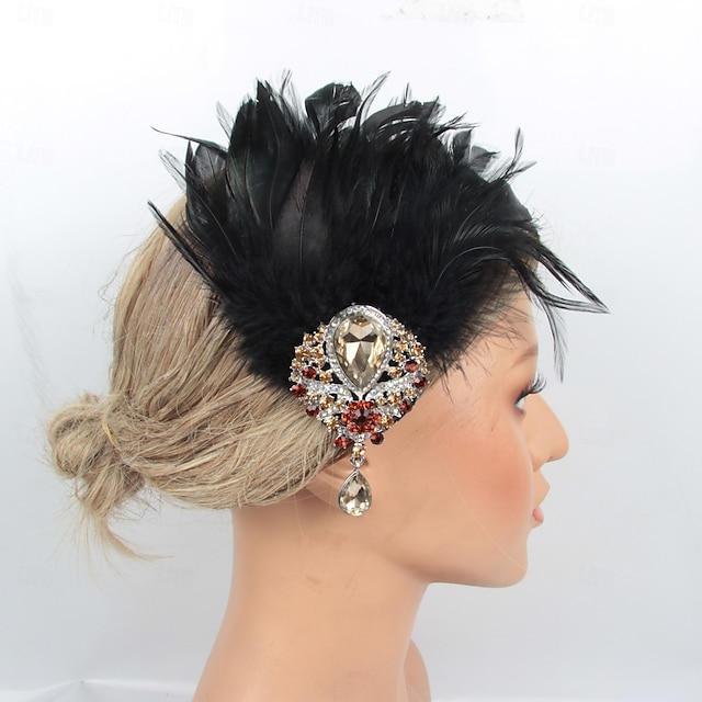  Retro Antiguo 1920s Tocados Baile de Máscaras Diadema de estilo flapper El gran Gatsby charlestón Pluma Disfraz Mujer Víspera de Todos los Santos Carnaval Mascarada Fiesta de Cóctel Fiesta de baile