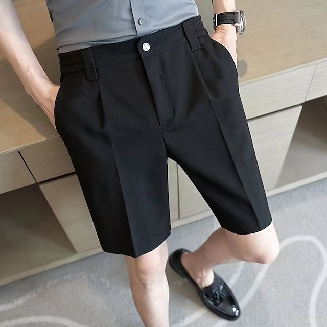  Bărbați Pantaloni Scurți Pantaloni scurti de rochie Buzunar Talie elastică Picior drept Simplu Confort Fără călcat Lungimea genunchiului Birou Afaceri Zilnic Modă Șic Stradă Negru Kaki
