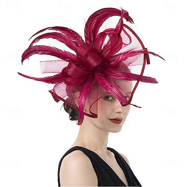 2 Pièces Chapeau Femme Fascinateur Plume Cocktail Rose 2 Pièces Chapeau Femme Fascinateur Plume Cocktail Rose