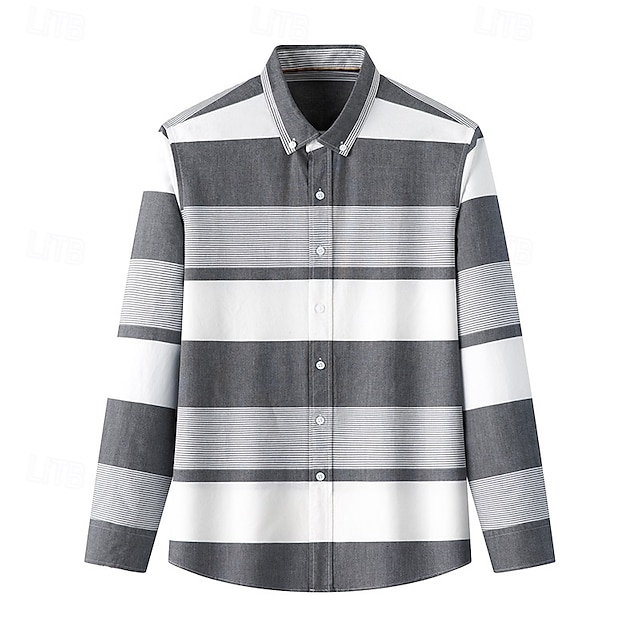  Herren Oxford Hemd Hellkaki Hell Gray Dunkelgrau Blau weiß Langarm Farbblock Umlegekragen Schule Hochzeit Farbblock Bekleidung Neutral Mode Täglich