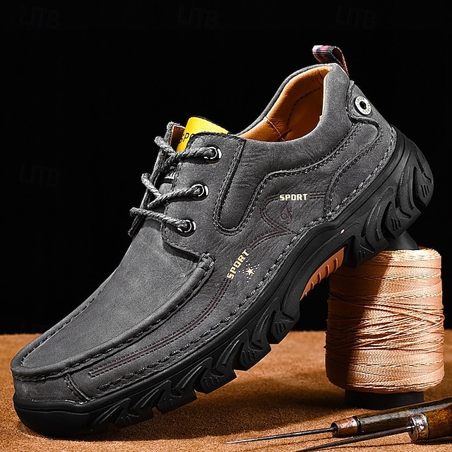  Herr Sneakers Läder Bekväm Halksäker Snörning Mörkgrå Svart Ljusgrå