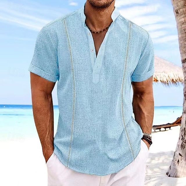  Per uomo Camicia Camicia di lino Camicia casual Camicia con Bottoni Camicia di cotone Semplice Vacanza Streetwear Nero Bianco Rosa Cachi Manica Corta Colletto alla coreana Estate Abbigliamento