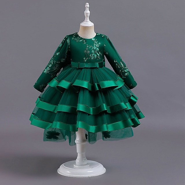  kinderkleidung Mädchen Party Kleid Feste Farbe Langarm Besondere Anlässe Prinzessin Polyester abendkleider Frühling Herbst 3-12 Jahre Weiß Rosa Wein