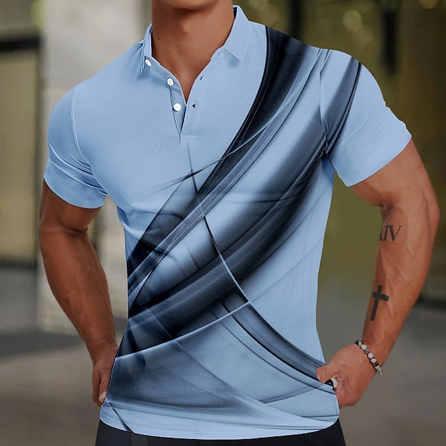  Herren Geometrisch Linie Polo Kurzarm Polo-Shirts Hemden mit Kragen Lässig Schule Outdoor Alltagskleidung Hauskleidung 3D-Druck Sommer Frühling Herbst Weiß Blau Braun