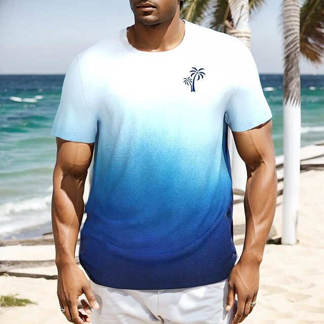 Men's Ombre Coconut Palm T Shirt Short Sleeve T shirt 3D Print Crew Neck Shirt Tropical Hawaiian Vacation Street Daily Blue Summer Spring Clothing Apparel S M L XL XXL XXXL4