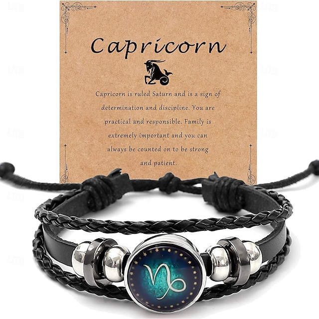  multilayer constellation zodiac läder armband handgjorda vävda stjärntecken wrap armband armband för kvinnor män smycken födelsedagspresent