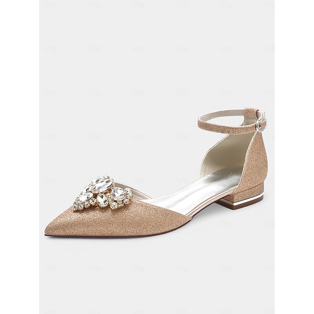  pantofi de nunta glamour pentru femei cu impodobire cu cristale – varf ascutit, toc bloc jos, pantofi de mireasa eleganti pentru ocazii speciale