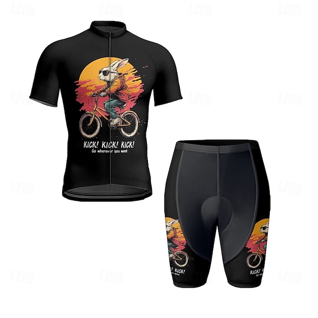  Miesten Pyöräily jersey ja shortsit Lyhythihainen Maastopyöräily Maantiepyöräily Musta Piirretty Pyörä Spandex Urheilu Piirretty Vaatetus