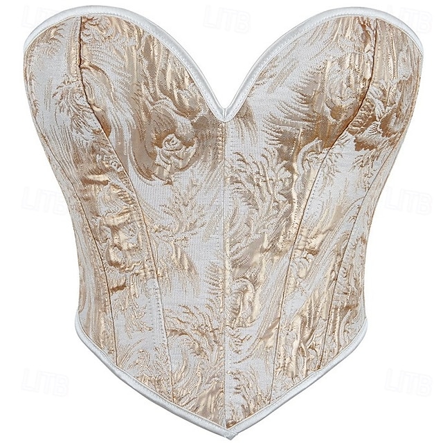  Retro Antiguo Medieval Renacimiento Faja Chaleco corpiño 13 huesos Floral Jacquard Cuello de corazón Mujer Celta Fantasía Real Víspera de Todos los Santos Carnaval Fiesta Casual Diario LARP Adulto
