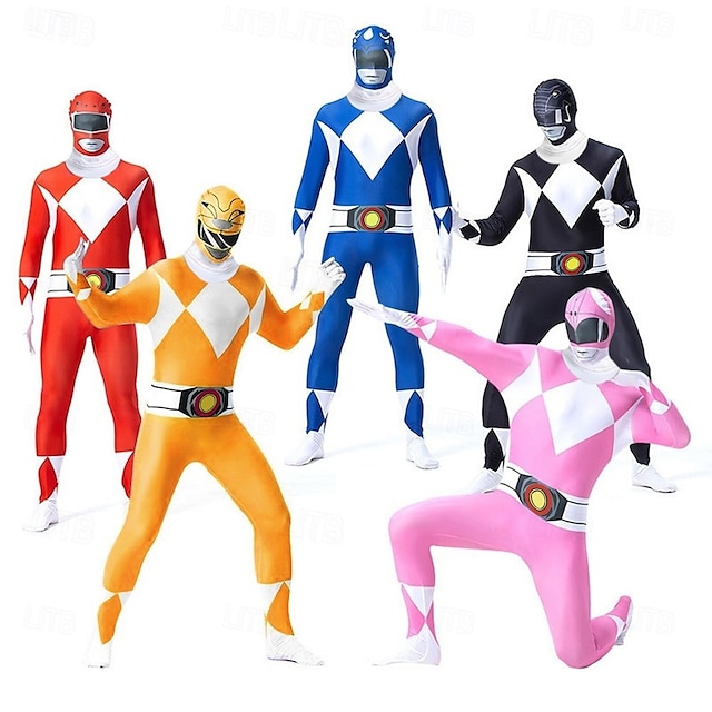  Tommy Oliver Kimberly Hart Trini Kwan Cosplay-Asut Jumpsuit-trikoot Cosplay Halloween Elokuva-cosplay for Miesten Naisten Poikien Lasten Aikuisten Halloween Karnevaali Naamiaiset Juhla Naamiaiset