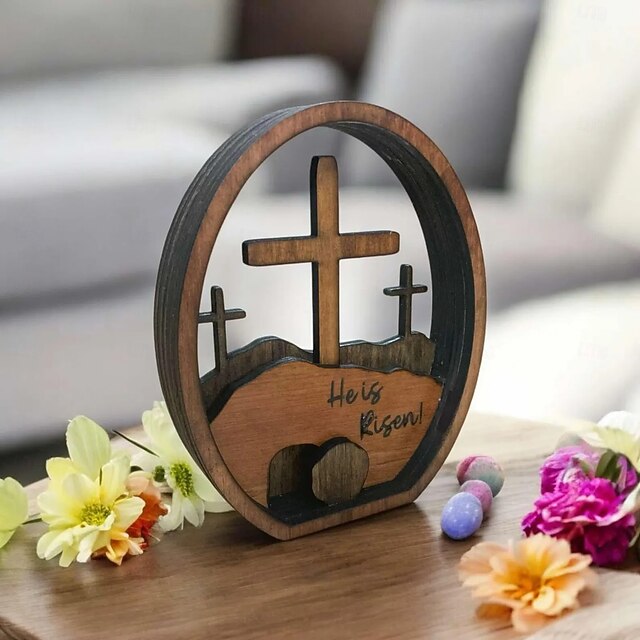 Christian EASTER Decoration, Resurrected TOMB, Easter RESURRECTION Decorations, He is Risen Christianity, Empty Tomb Easter Scene, Wood Egg4