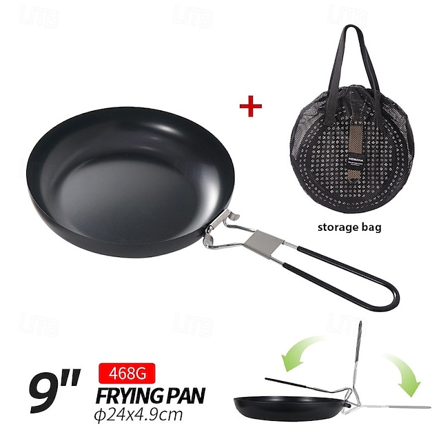  9-Zoll-Klappbratpfanne für Camping – antihaftbeschichtetes Aluminium-Kochgeschirr zum Kochen im Freien – leicht, kompakt &leicht zu reinigen