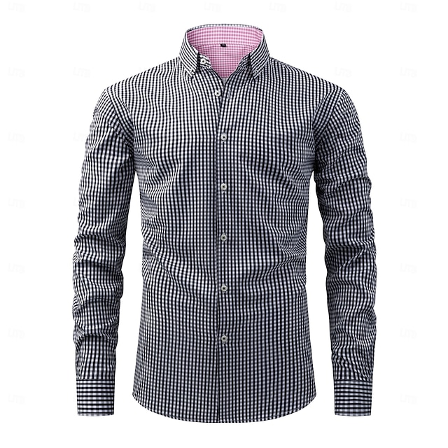  Herre Dresskjorter Skjorte med knapp ned Rynkebestandig Sjekk skjorte Ruter Bryllup Arbeid Svart Rosa Navyblå Blå Langermet Krage Sommer Vår Klær