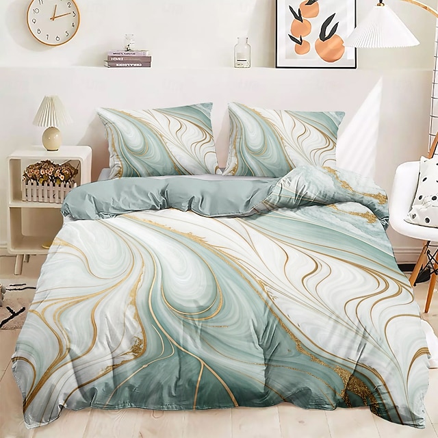  Marble Pattern Duvet Cover Full Size Bedding Set Bed Sets Quilt Cover Soft Lightweight Comforter Cover with 2 Pillowcases for Summer Spring