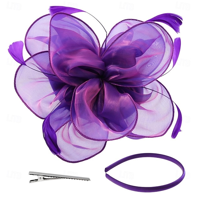  fascinátory klobouky pro ženy kentucky derby čepice na čajový dýchánek svatební síťované stuhy koktejl efektní květina peří klip fascinator