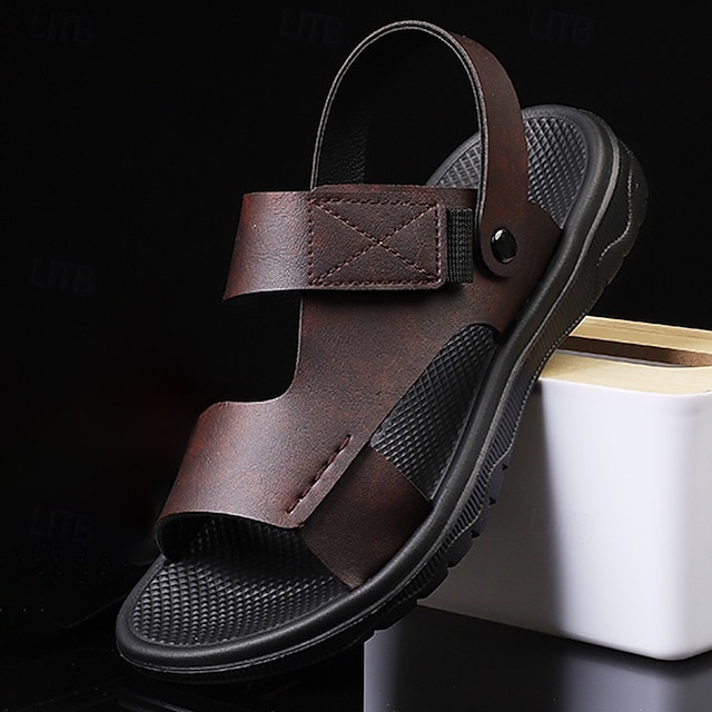 Herr Sandaler Platta sandaler PU Läder Andningsfunktion Bekväm Halksäker Loafers Svart Brun