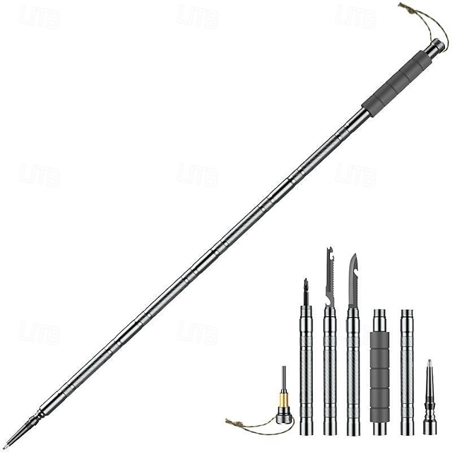 1 juego de bastones de senderismo multifuncionales: bastón de trekking plegable con cuchillo oculto &Brújula - Bastón de autodefensa para acampar & senderismo