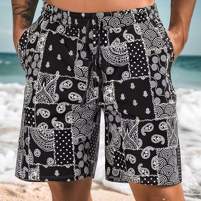 Men's Paisley Swim Trunks Swim Shorts Board Shorts Mid Waist Streetwear Hawaiian Casual Holiday Beach Vacation Wear Pocket Drawstring Elastic Waist Designer Clothing Apparel4