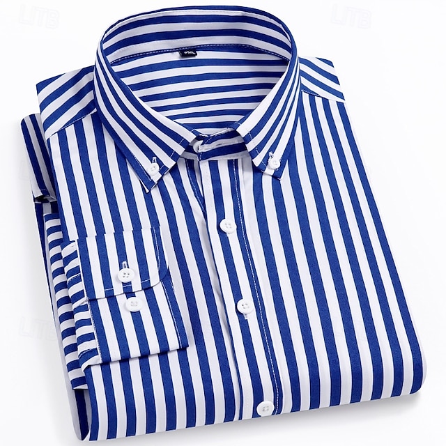  Voor heren Overhemd Zomer overhemd Normaal shirt Overhemd met knopen Zwart Marineblauw Donkerblauw Licht Blauw Lange mouw Gestreept Revers Vakantie Hawaii Button-omlaag Kleding Polyester Modieus