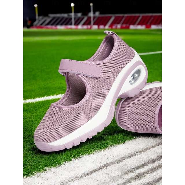  Flyknit mesh slip-on sneakers voor dames – comfortabele sportschoenen met klittenbandsluiting en luchtkussenzool voor wandelen en dagelijks gebruik