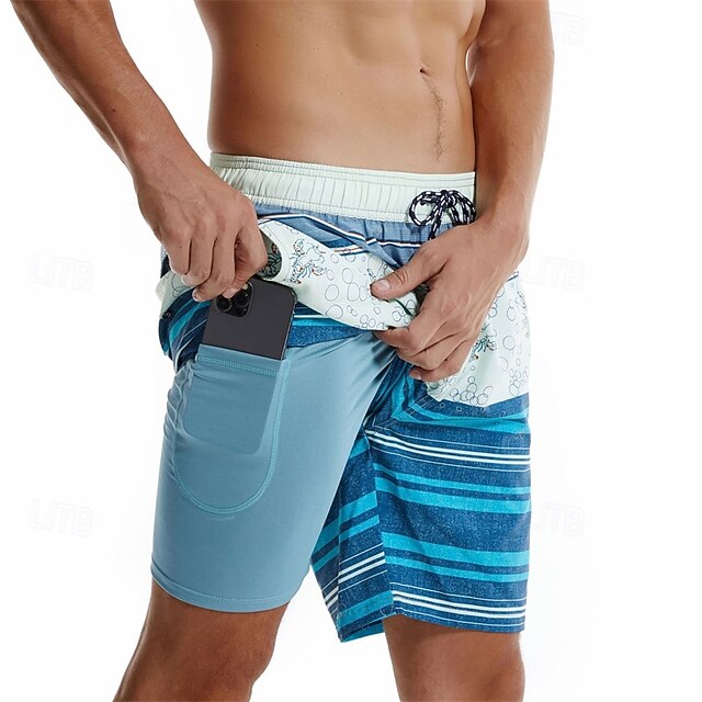 Per uomo Boxer da surf Pantaloncini da mare Boxer da mare A cordoncino Vita elastica Con fodera a compressione A strisce Comfort Asciugatura rapida Breve Per eventi Spiaggia Fine settimana Di