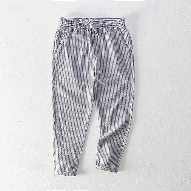  Herr Långbyxor Casual byxor Ficka Snörning Elastisk midja Rand Komfort Andningsfunktion Semester Dagligen Helgdag Mode Streetwear Svart Vit