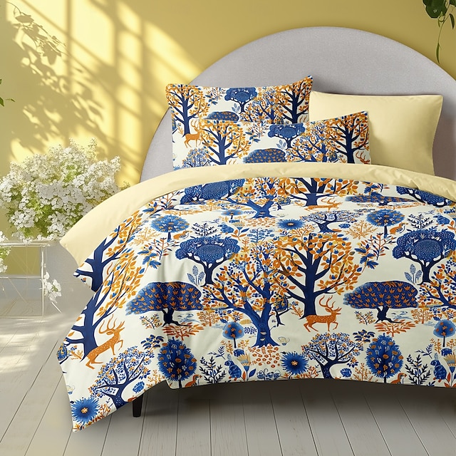  100% Cotton Duvet Cover Set Tree Pattern Set Soft 3-Piece Luxury Bedding Set Home Decor Gift King Queen Duvet Cover