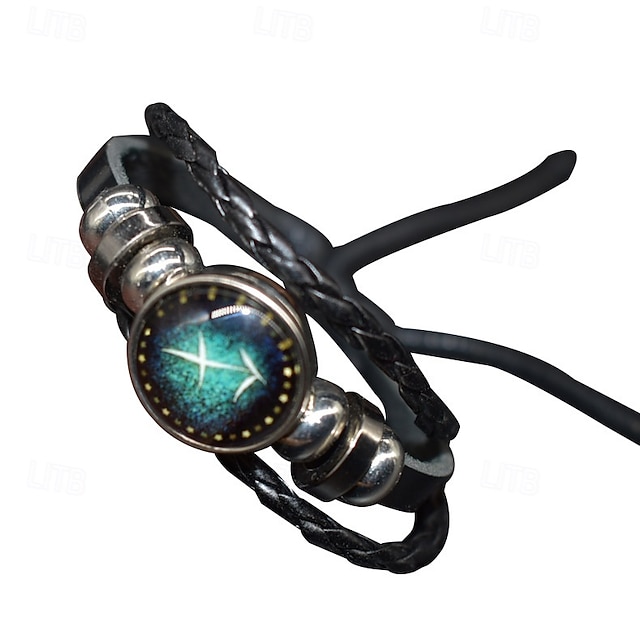 QLEQMZTV Sternzeichen Lederarmband Herren - Verstellbar & Leuchtend | Vintage Schmuck