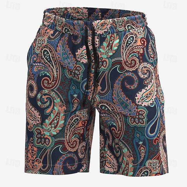  Hombre Floral Cachemir Boxers de Natación Pantalones de Natación Pantalones de Surf Media cintura Ropa de calle Hawaiano Casual Festivos vacaciones en la playa Bolsillo Correa Cintura elástica
