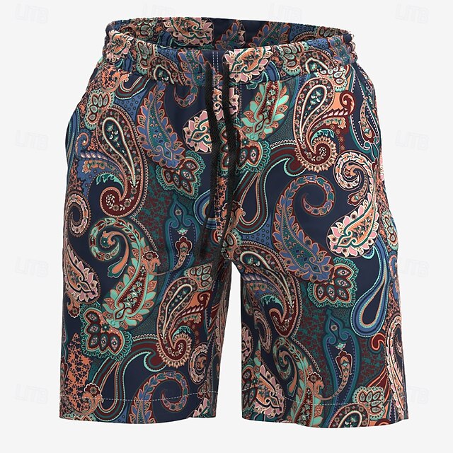 Men's Floral Paisley Swim Trunks Swim Shorts Board Shorts Mid Waist Streetwear Hawaiian Casual Holiday Beach Vacation Wear Pocket Drawstring Elastic Waist Designer Clothing Apparel4