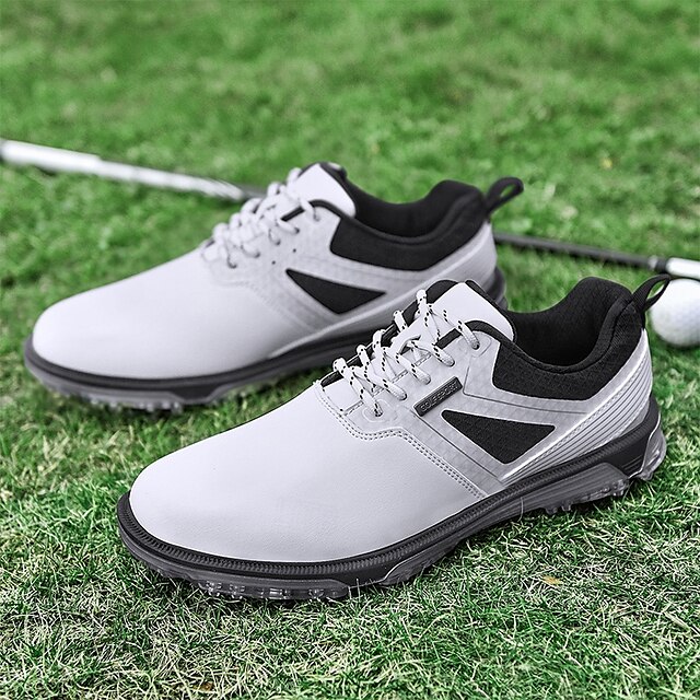  weiße und schwarze Golfschuhe für Herren mit Spikesohle, atmungsaktivem Obermaterial und stützender Polsterung für optimalen Komfort und Leistung auf dem Platz