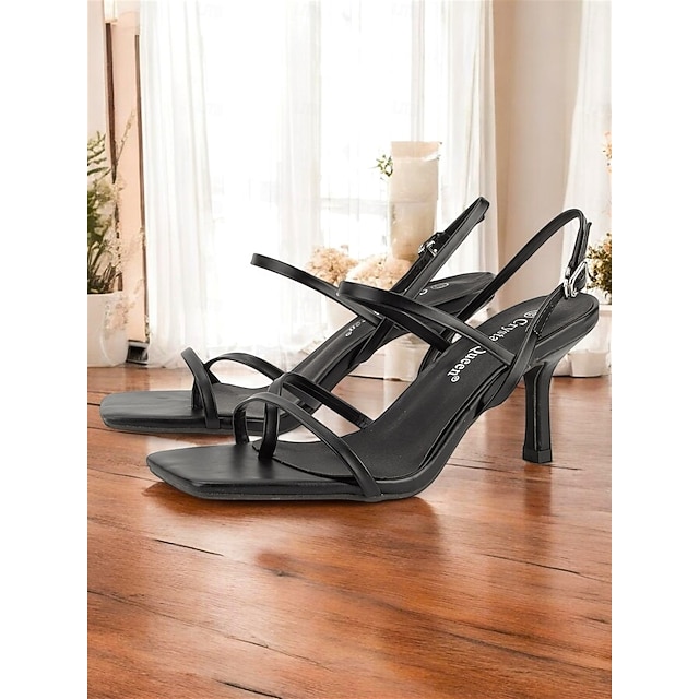  naken sandaler med hög klack för kvinnor - minimalistiska skor med fyrkantig tå och ankelspänne