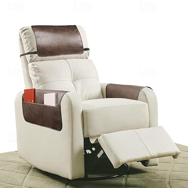 3 Pcs Recliner Headrest Protector Faux Leather Headrest Cover for Recliner Chair Arm Covers Recliner Headrest Cover with Elastic Straps And Pocket Recliner Armrest Covers