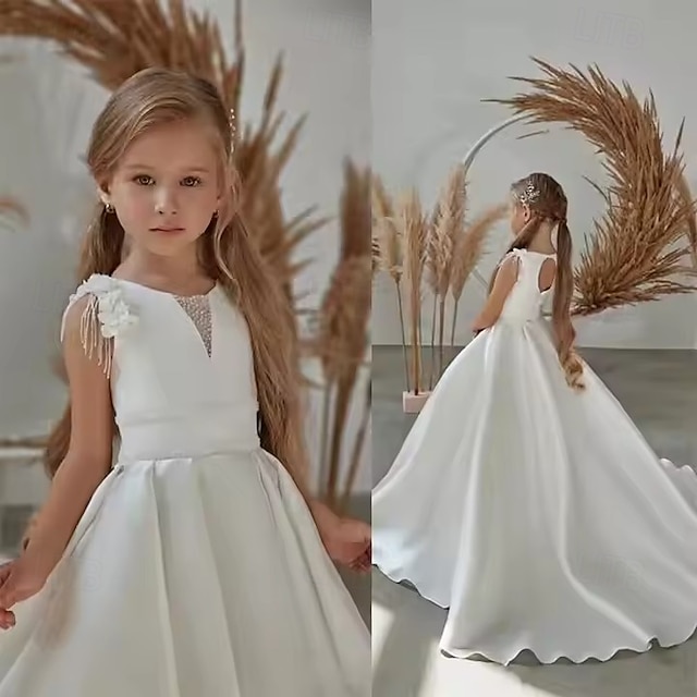 Šaty pro květinovou družičku Dívčí Šaty pro první přijímání Šaty na párty Svatební Párty Princeznovské Sladký Vánoce Karneval Nabírané šaty Pevná barva Bez ramínek Tričkový Bílá 4 roky +