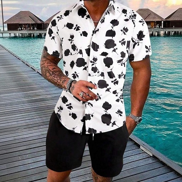  Férfi Virágos 2db Ingek készletek Hawaii ing Rövid ujjú Rövid nadrág Térfogatcsökkenés Szabadság Alkalmi Szabadtéri Hétköznapi Napi 3D nyomtatás Nyár Fehér Rózsaszín Kék