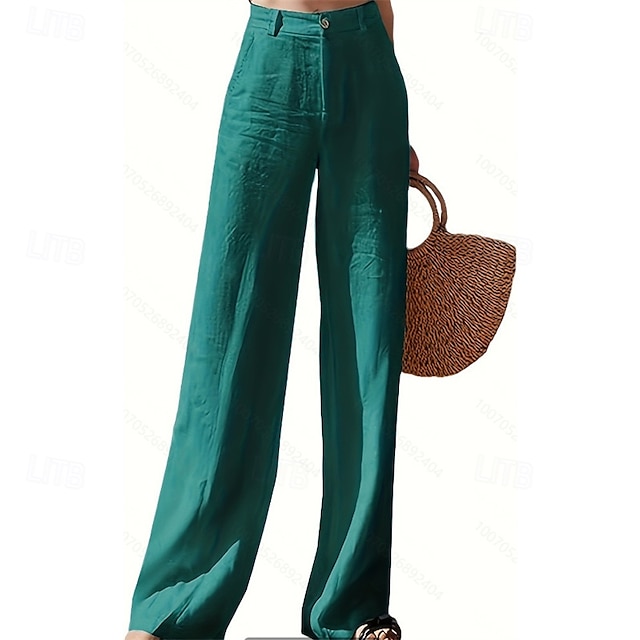  Per donna Pantaloni in cotone e lino Pantaloni Palazzo Moda Streetwear Comfort Lunghezza intera Vita Alta Semplice Tasca Comodo All'aperto Confortevole Streetwear Abbigliamento quotidiano Uscire Nero