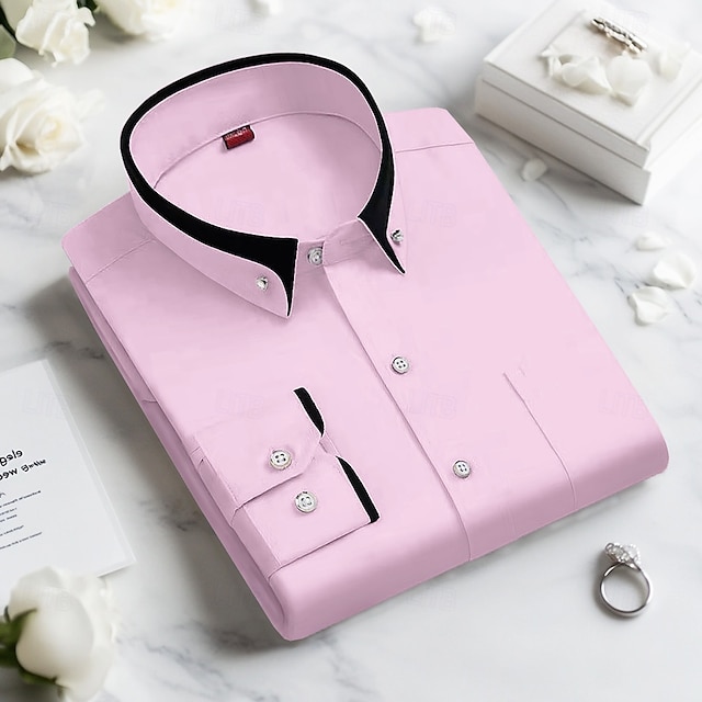  Homens Saia camisa de botão Camisa não de ferro Cor Sólida / Simples Casamento Azul Claro Preto Branco Rosa Manga Longa Aberto para a Lateral Todas as Estações Roupa Patchwork