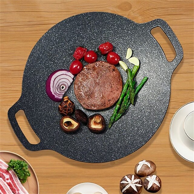  Multi-Function Medical Stone Grill Pan Non-Stick Pan,Non-Stick Coating Frying Pan,Round BBQ Griddle with Handle,Multifunctional Stove Plate for Meats,Pancakes,Ribs
