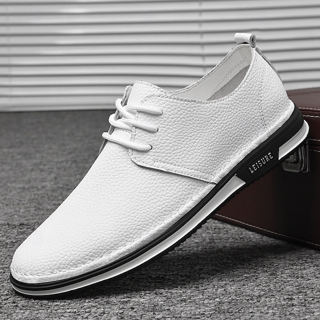  scarpe da ginnastica casual stringate in similpelle bianca da uomo, comode scarpe antiscivolo con suola in gomma, ideali per l'uso quotidiano e per il tempo libero