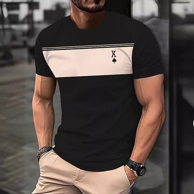 Men's Tee Short Sleeve Shirt Tee Top Short Sleeve Crewneck Spring &  Fall Letter Print Fashion Designer Color Block Vacation Street Going out Black Top Tee for Men2