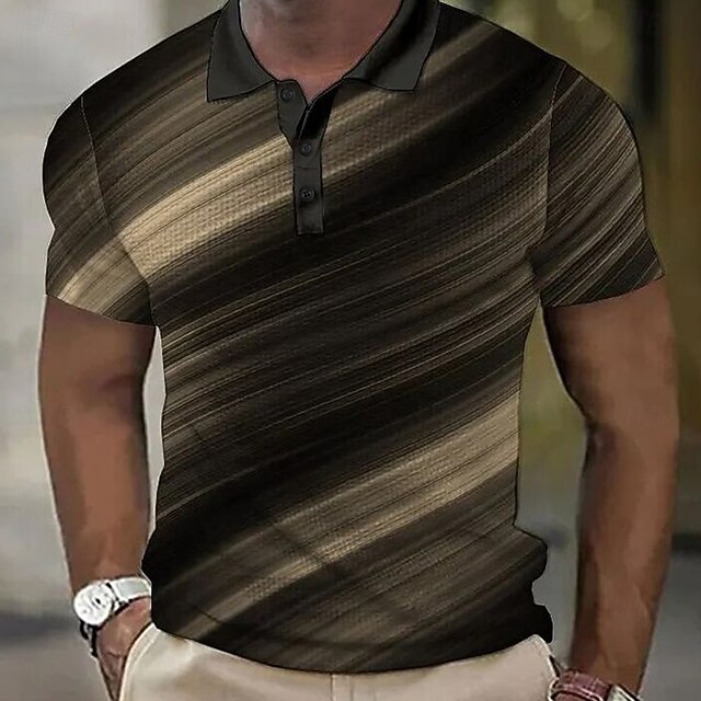 Men's Line Waffle Polo Shirts Short Sleeve Polo Shirts Collared Shirts Business Casual Business Athleisure Buttons 3D Print Summer Black4