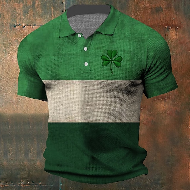  Hombre Trébol Camisetas polo con diseño de gofre Manga Corta Camisas de polo Camisas con cuello Casual Informal de negocios Ropa de fiesta de noche Uso Diario Atuendo para festival Botones Impresión