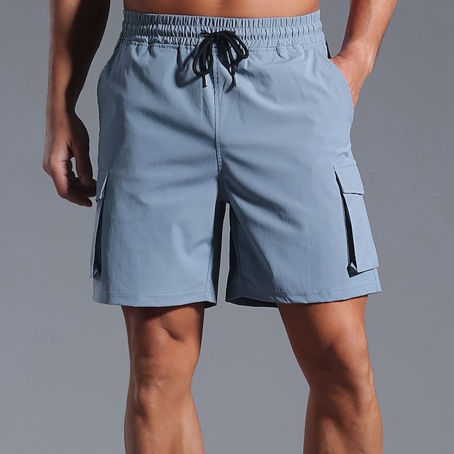  Homens Bermuda Cargo Calção Shorts de verão Com Cordão Cintura elástica Bolso multi Tecido Conforto Vestível Comprimento do joelho Ao ar livre Esporte Diário Moda Casual Preto Rosa