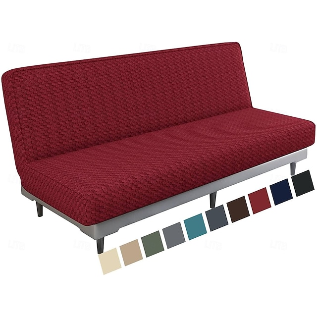  Jacquard Futon Cover Stretch Armless Futon Sofa Cover Soft Futon Slipcover with Elastic Bottom Thick Sofa Bed Furniture Protector Covers for Washable Futon