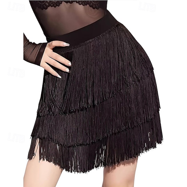  fustă de dans cu franjuri pentru femei, tango latino, salsa, fustă scurtă, mini, rochie sexy cu mai multe straturi