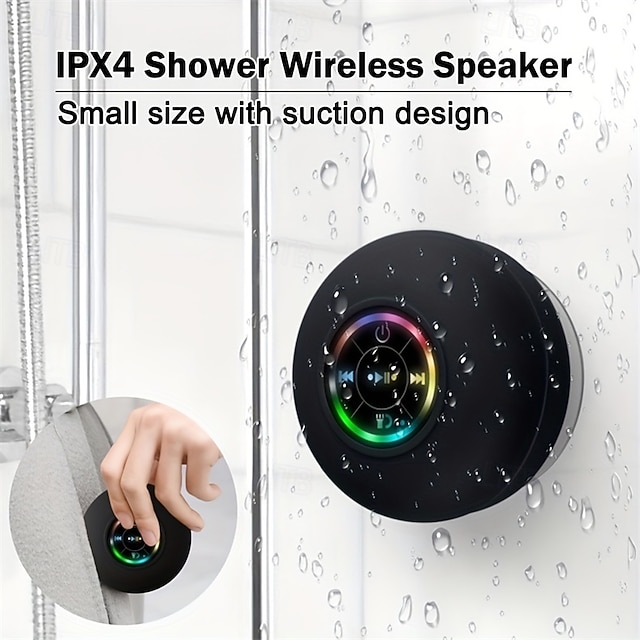  רמקול עמיד למים ipx4 רמקול אלחוטי נייד עם כוס יניקה usb נטענת למסיבות נסיעות לשירותים בבית ובחוץ (כוסות היניקה חייבות להיות על משטח חלק כדי להשתמש בהן)