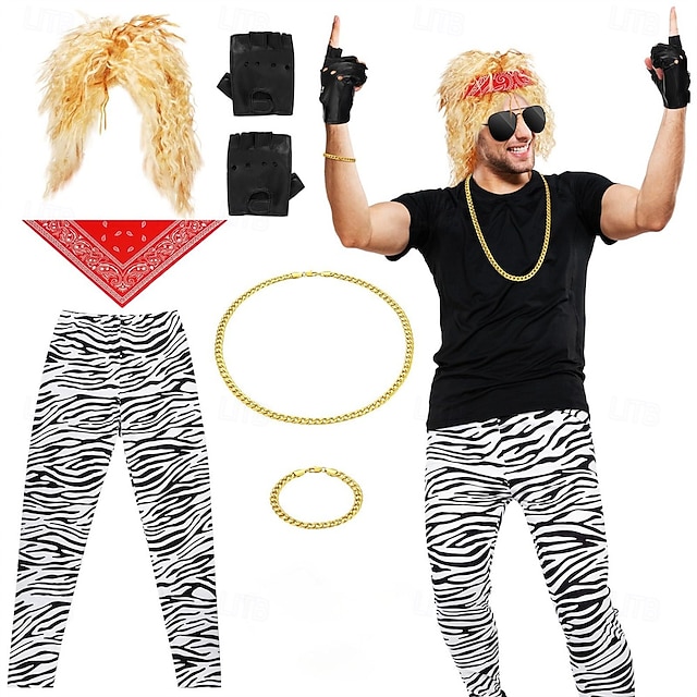  Retro / vintage 80-talet fint Cosplay-kostym Kläder Cosplay Peruker Popstjärna Rocker Maskeradkläder Herr Maskerad Fest Prideparad Pride månad Vuxna Byxor Handskar Mer accessoarer