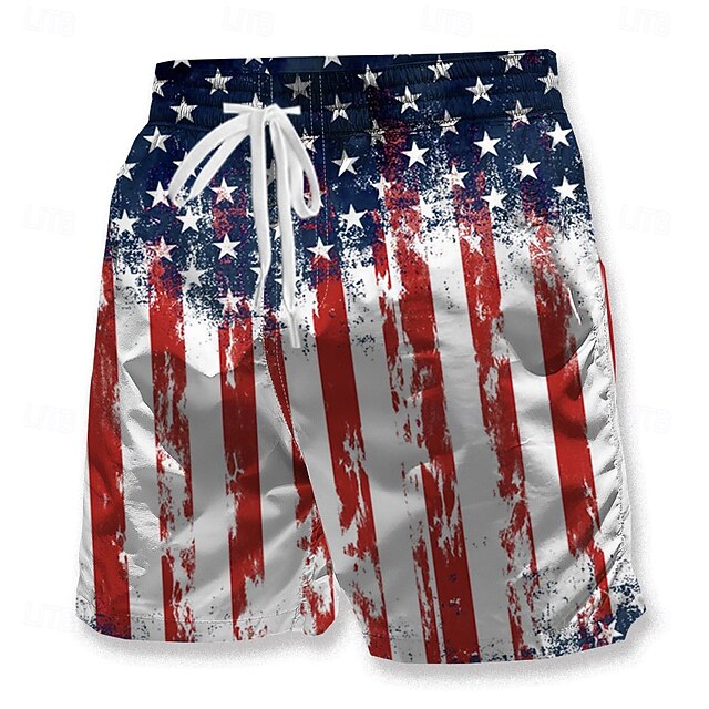 Men's American US Flag Swim Trunks Swim Shorts Board Shorts Mid Waist Hawaiian Casual Vacation Holiday Beach Wear Side Pockets Mesh Lining Elastic Drawstring Waist Designer Clothing Apparel4