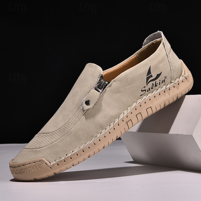  vita slip-on sneakers i konstläder för män med dragkedja och slitstarka gummisulor – avslappnade vardagsskor för bekväm användning
